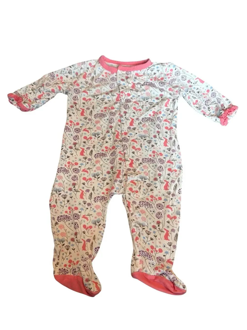 Magnetic Me Newborn Footed Sleeper Pink Bunny Floral Print Magnetic 5-8 lbs